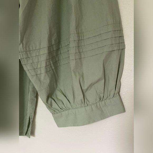 a.n.a Sage Green Relaxed Tie Front Blouse with Cuffed Sleeves - Picture 3 of 6